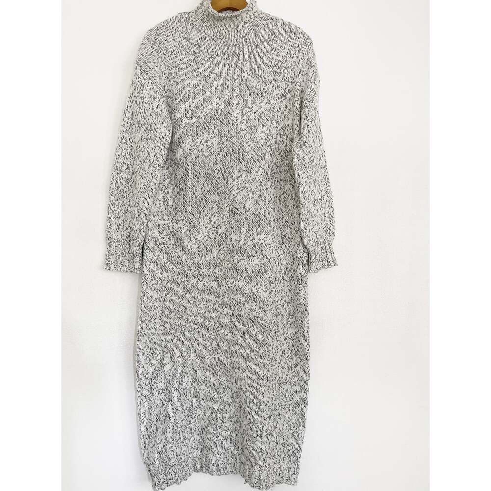 ZARA Sweater Dress Womens US M Gray Knit Mock Neck Long Sleeve Midi Chunky